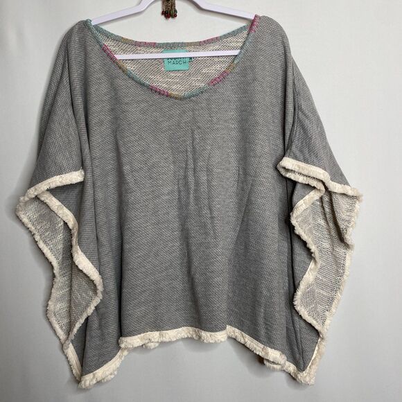 Judith March Poncho Blouse Fringe Trim Embroidered Tropical Birds Womens M - Picture 2 of 11